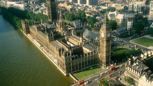 Aerial view of the Houses of Parliament