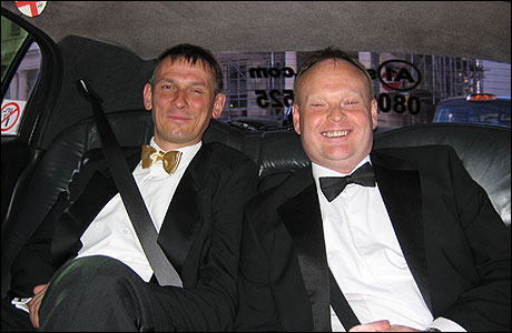 David Butcher and Mark Murphy in a limo