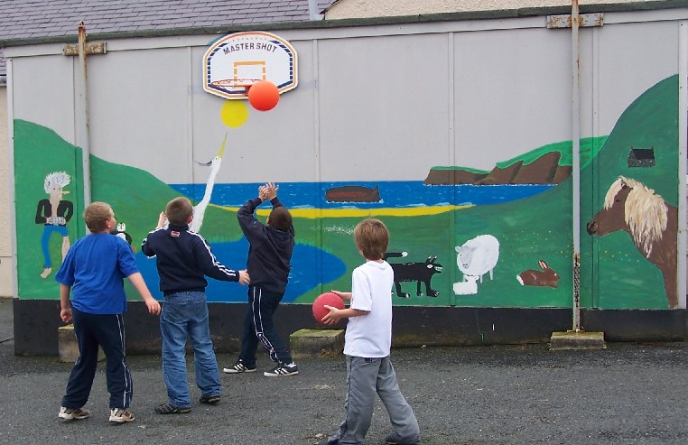Playing basketball
