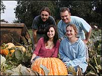 Johnny and friends with the pumpkins