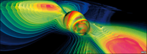Artist's impression of gravitational wave generation