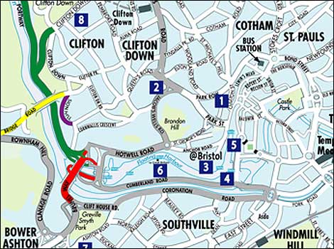 Map showing road closures