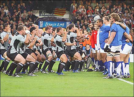The traditional New Zealand Haka before the match against French