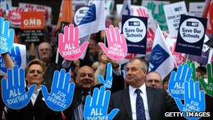 TUC general secretary Brendan Barber joins in a protest against public sector job cuts