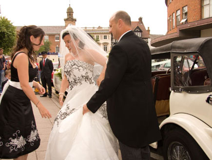 Zoë and her father arriving at St Andrew's Church, Rugby