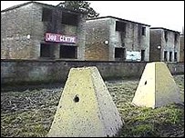 Buildings still intact have concrete facades