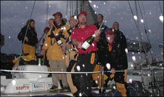 The Bristol crew celebrate their win in Jersey with a bottle of champers!