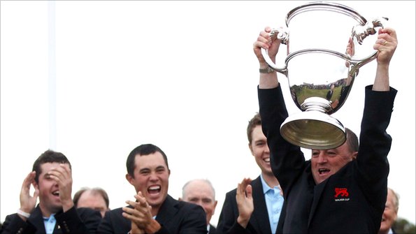 Nigel Edwards holds the Walker Cup aloft