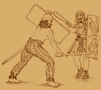 A Celtic warrior battles with a Roman soldier