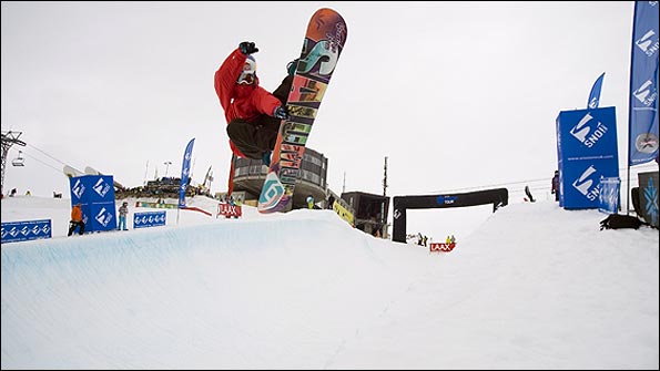 Jamie Nicholls in action in the half-pipe at the Brits in Laax