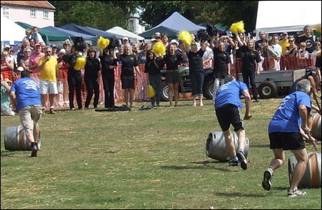 Rolling barrel up the hill