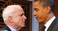 US senators John McCain, left, and Barack Obama