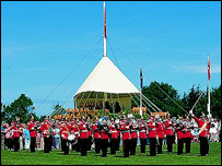 meeting on Tynwald Hill with soldiers foreground