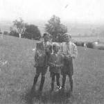 Sid, Ken and me on the farm at The Manor House, Wedmore, Somerset. Summer, 1940
