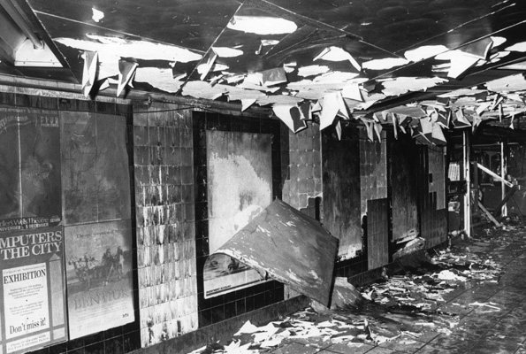 Burned out booking hall after the King's Cross fire in 1987. Getty Images