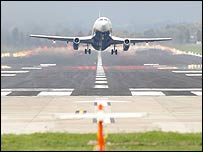 A flight arrives at an airport