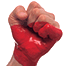 Violence in red - clenched fist splashed with red paint