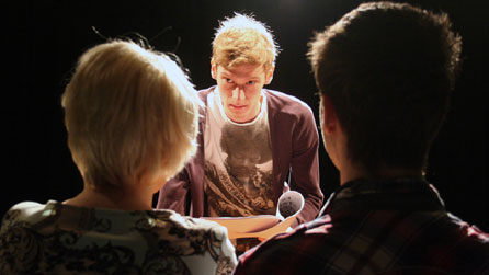 Mark Hickman directs performing arts students Tara Hobbs and Josef Summers in a scene from 16 Wardle Brook Avenue © Phil Mansell