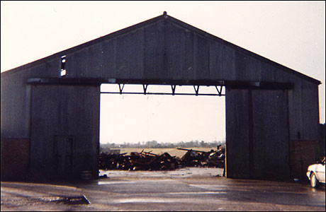 The front of John Euston's destroyed warehouse
