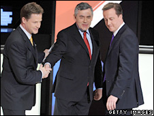 Nick Clegg, Gordon Brown and David Cameron 