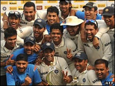India cricket team after their win against Sri Lanka in Mumbai