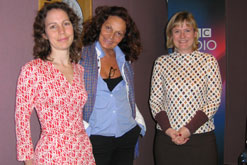 Image: (R-L) Martha Kearney, Diane Von Furstenberg, and Woman's Hour producer wearing a classic wrap dress