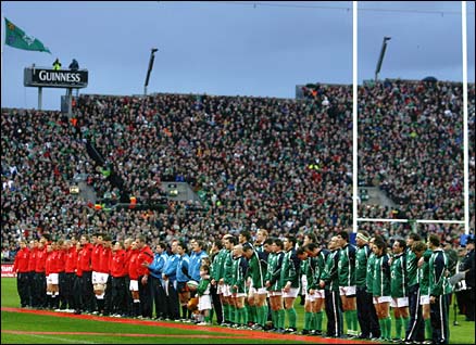 Ireland and England line up for the anthems at Croke Park