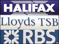 Logos do Halifax, Lloyds TSB e Royal bank of Scotland (RBS)