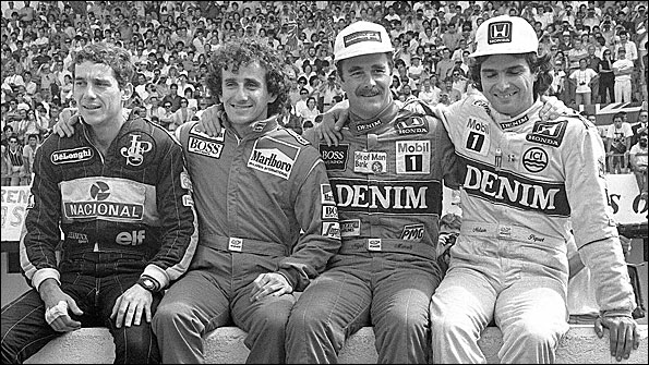 Ayrton Senna, Alain Prost, Nigel Mansell and Nelson Piquet in 1986
