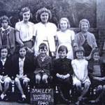Evacuees from Southend, at Smalley School in Derbyshire, in 1940. Shirley Lloyd is on the back row at the far left, and Audrey is on the back row, far right.