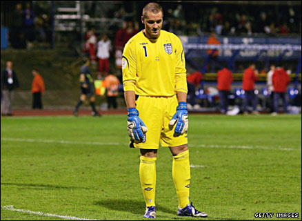 Paul Robinson looks at the ground in disgust after conceding against Croatia