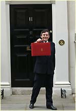 A photograph of Labour Party Chancellor of the Exchequer Gordon Brown