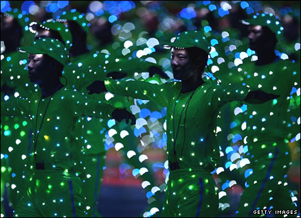 Green men light up the stadium