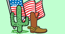 Illustration of a cactus, The Stars and Stripes and a cowboy boot