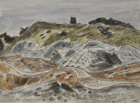 Mynydd Parys (Parys Mountain) watercolour by Sir Kyffin Williams, part of the new exhibition at Oriel Ynys Môn