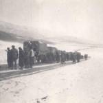 From diary entries I believe this photo shows the division passing through snow covered mountains in Iran on the way from Qum in Iran to Bagdad in Iraq. 4 — 5 February 1943.
