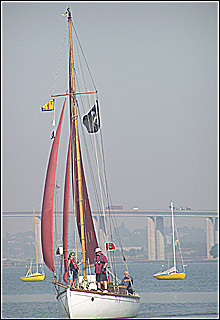 Sailing boat with Orwell Bridge in the background