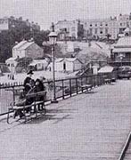 Wooden pier with tram rails, 1885