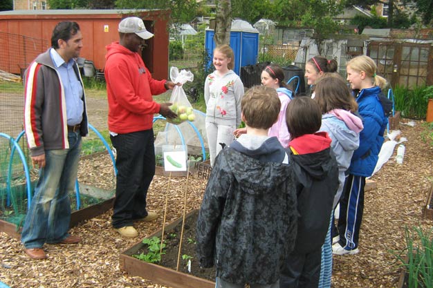 Visitors to the allotment
