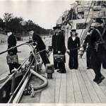 GERMAN NAVAL OFFICERS LEAVING DIDO AFTER NEGOTIATIONS ON BOARD. 1945
