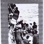 Bill Green (ringed) and rescued crew clamber aboard HMS Varanga (MS commandeered trawler) 13 Dec 1940.