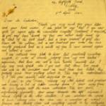 ref: 2260/10 Letter from Sub Lieutenant J V Evans to A E Cockerton (owner of the Westminster Hotel)