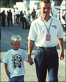 Jan Magnussen and his then four-year-old son Kevin at the 1997 Belgian Grand Prix