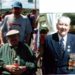 25 - 26 June 2005, Whitehaven, Cumbria. Pat O'Brien (left) with his son John, and John Lowrey (right) took part in the official Cumbria 'Victory Parade' commemorating WW2. They were two of the last known survivors from the 1940 5th Battalion Border Regiment.