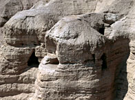 View of the Qumran Caves, where the Dead Sea Scrolls were discovered in 1947