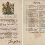 Leaflet with the royal coat of arms given to each of all the children in our school in Long Sutton, Lincs Both sides shown