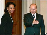 Rice dhe presidenti Putin në një nga takimet e mëparshme (arkiv)