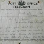 The telegram sent to Eddie's family in Tredegar telling them he was missing.