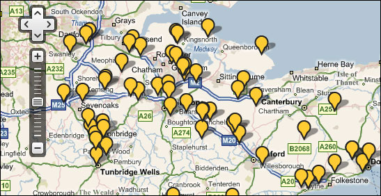 Screengrab of map showing fatal car crashes