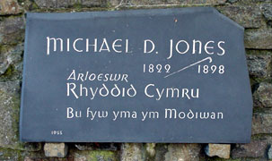 A plaque to commemorate Michael D Jones, Bala, North Wales